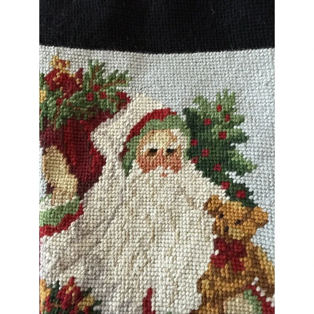 Lynn Haney Santa Teddy Bear Holly Handcrafted Needlepoint Stocking Style SK010LH